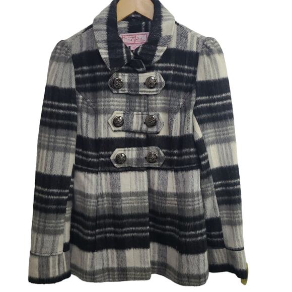 Pink Envelope Peacoat Women Size Small Coat/Jacket Wool Blend Gray/Black/White - Picture 1 of 12